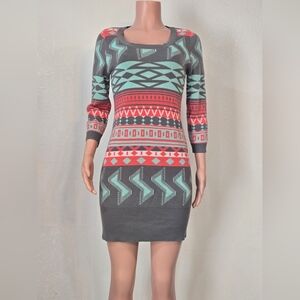 Tribal Egyptian European T/o Size Large Sweater Dress Geometric Aztec Office